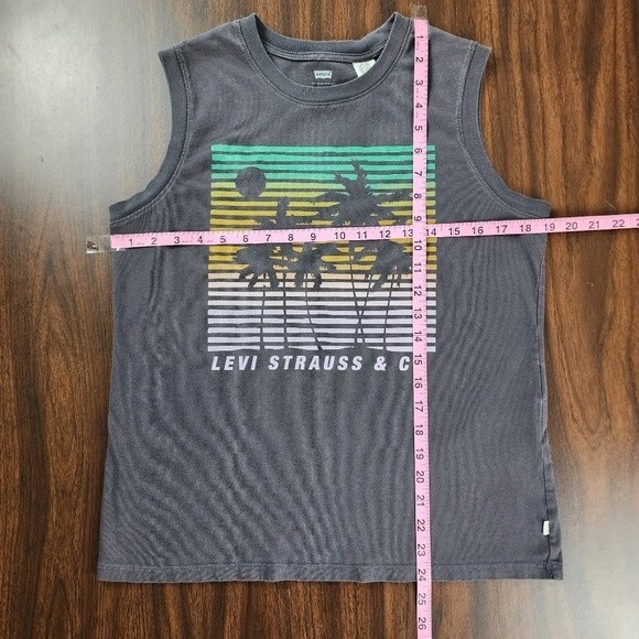 Levis Sleeveless TShirt Top Water Less Grey Charcoal Cotton Graphic Print Tank M - Picture 8 of 10